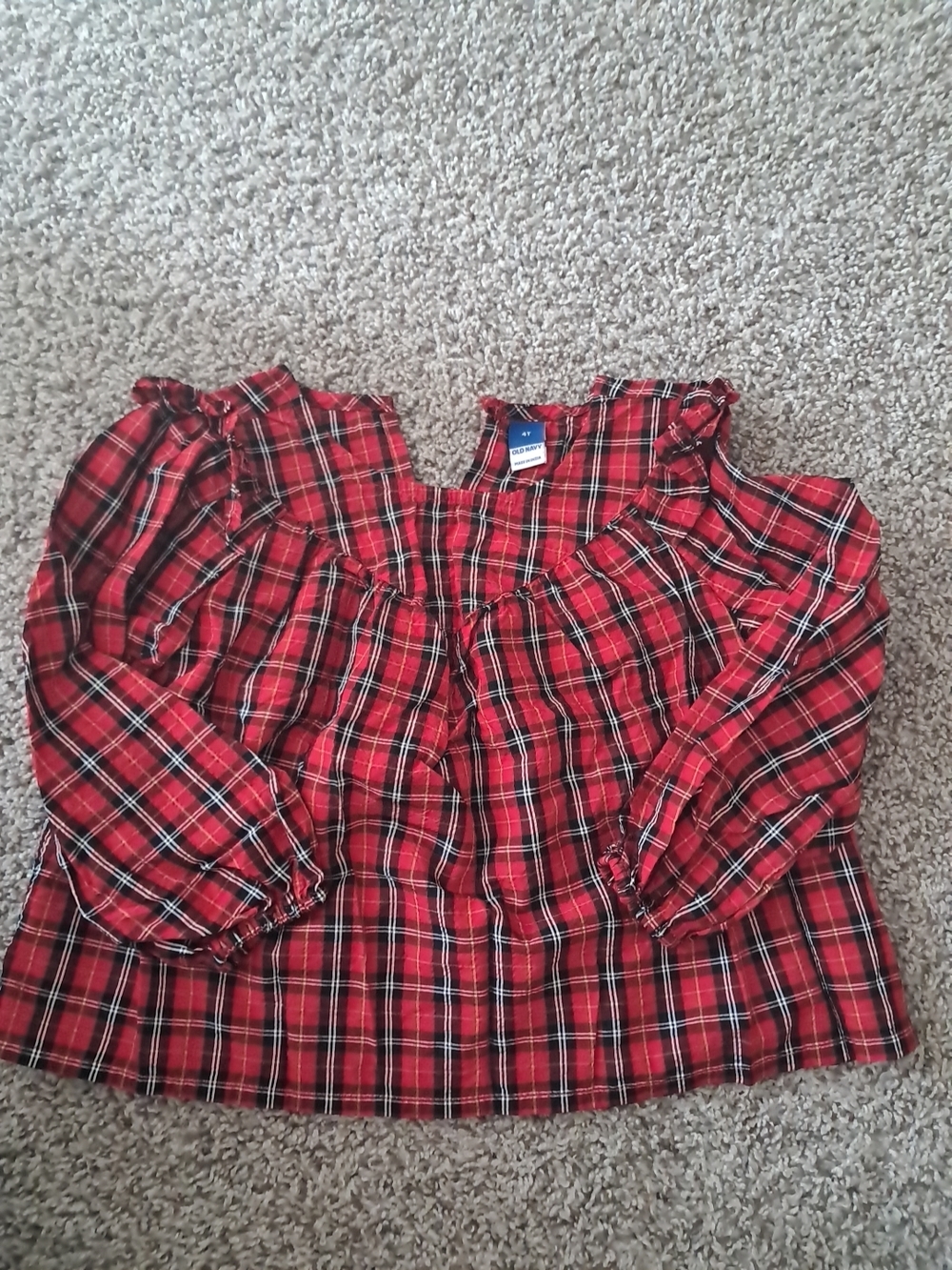 Old Navy Girls Red Plaid Ruffle Long-Sleeve Top